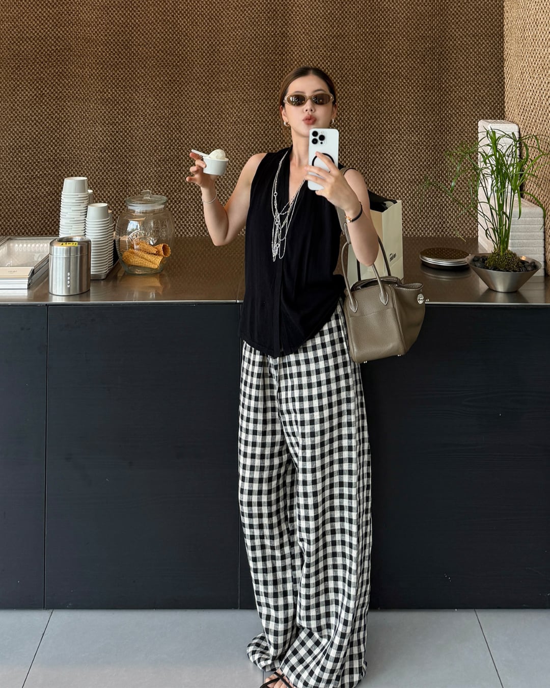 リネンチェックワイドパンツ S25506