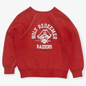 60s｜Unknown｜スウェット｜レッド ラグランスリーブ カレッジプリント パイレーツ HOLY REDEEMER RAIDERS 裏起毛 タグカット｜B