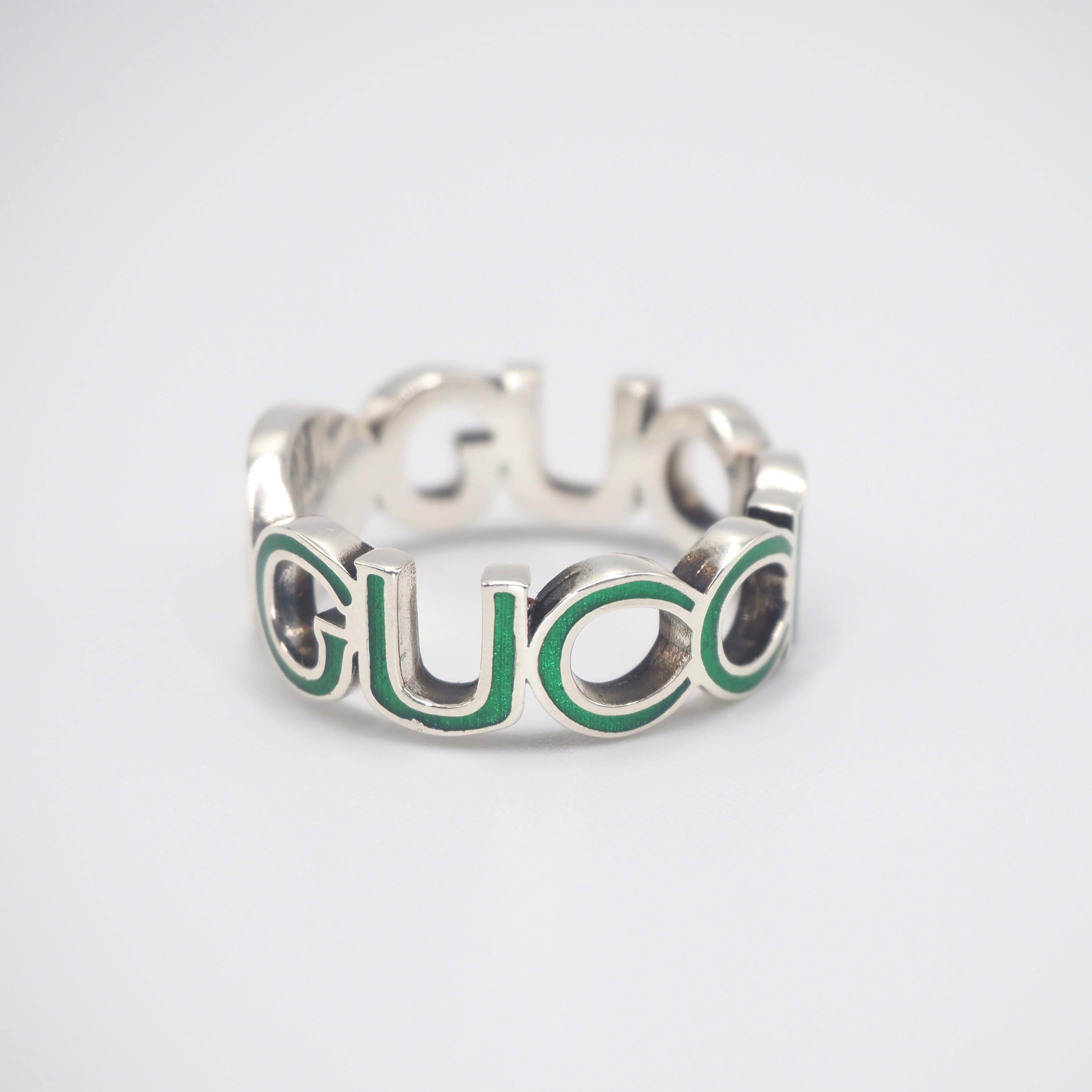 GUCCI 約18号 インターロッキングG ロゴ リング シルバー925 エナメル