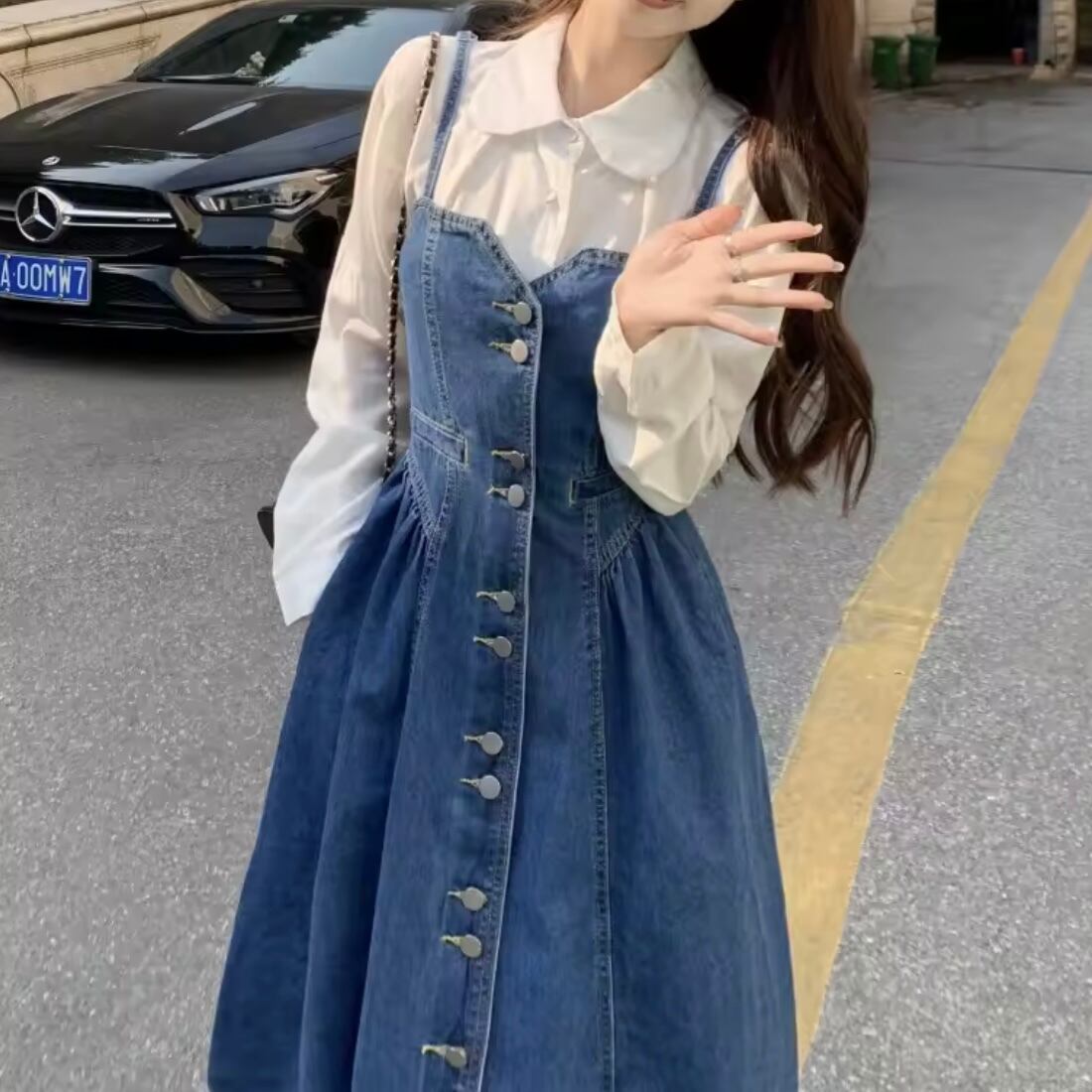 デニムAラインジャンパースカート