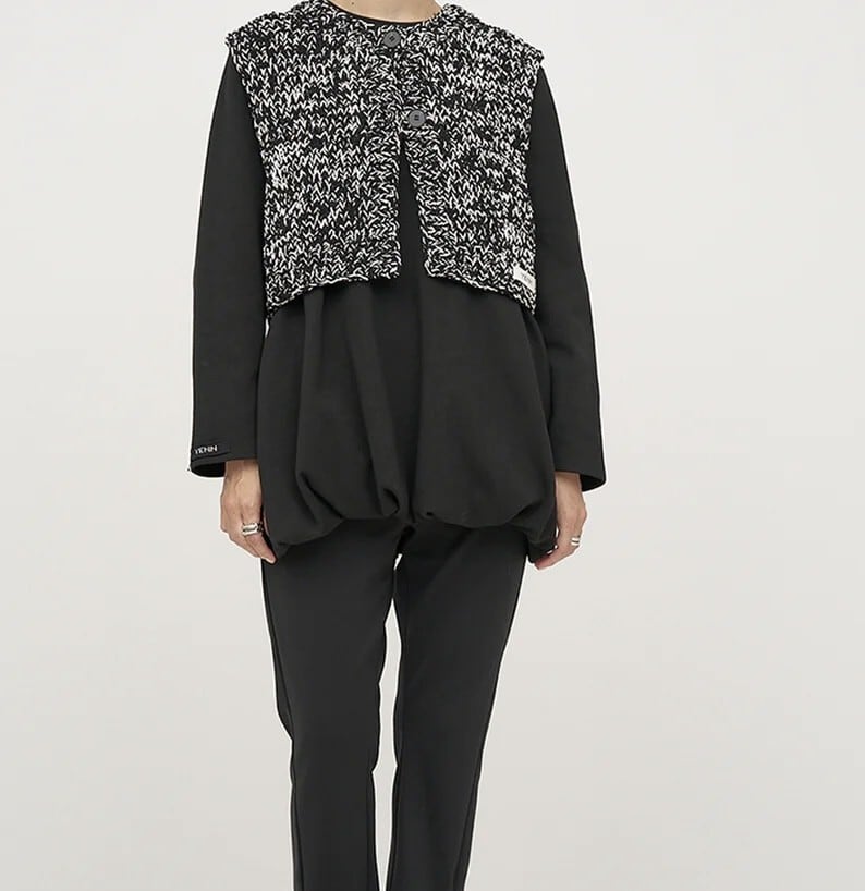 YENN 黒 ベスト YENN（イェン） クロシェ ヨーク ベスト / レディース トップス ニット