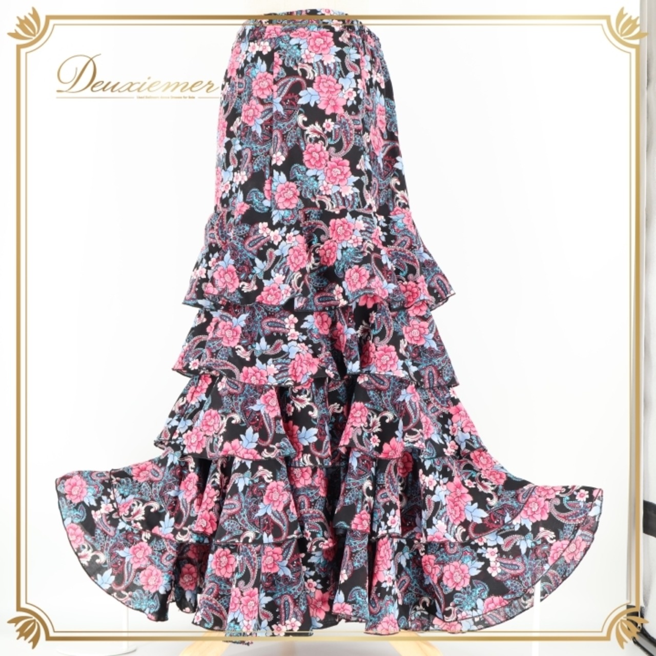 フラメンコ 衣装 ファルダ スカート 花柄 ラメ ボランテ フリル ダンス prima boutique プリマブティック パーティ 発表会 柄 模様 ブラック系 パープル系 ピンク系 ダンス衣装 フェス コスチューム おしゃれ ファッション ステージ 舞台 かわいい エレガント 軽い素材 レディース 高級感 ダンスパフォーマンス フラメンコスカート