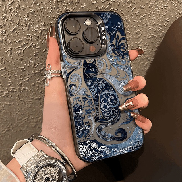 【SHENGLIシリーズ】★携帯ケース★ 2color アイホンケース チャイナ風 猫柄 猫 染付けシリーズ iPhone17 iPhone16 iPhone15 iPhone14 iPhone13 12/11/X