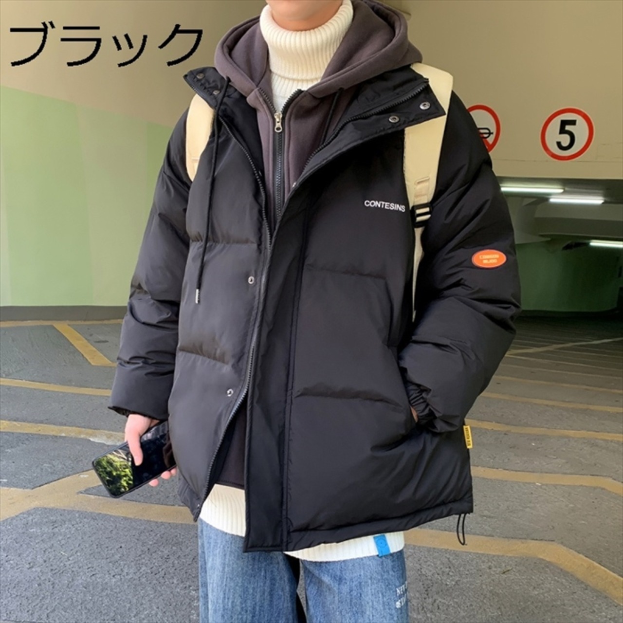 フェイクレイヤード ショート丈 中綿ダウンジャケット パーカー 中綿