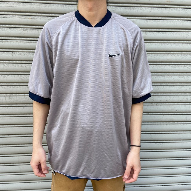 90s NIKE リバーシブルゲームTシャツ メッシュT 紺 シルバー M