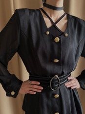 classic noir peplum sheer shirt-5205-4