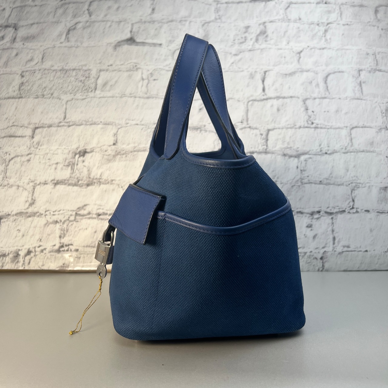 HERMES エルメス ピコタン  刻印U キャンバス ハンドバッグ ブルー A-10011