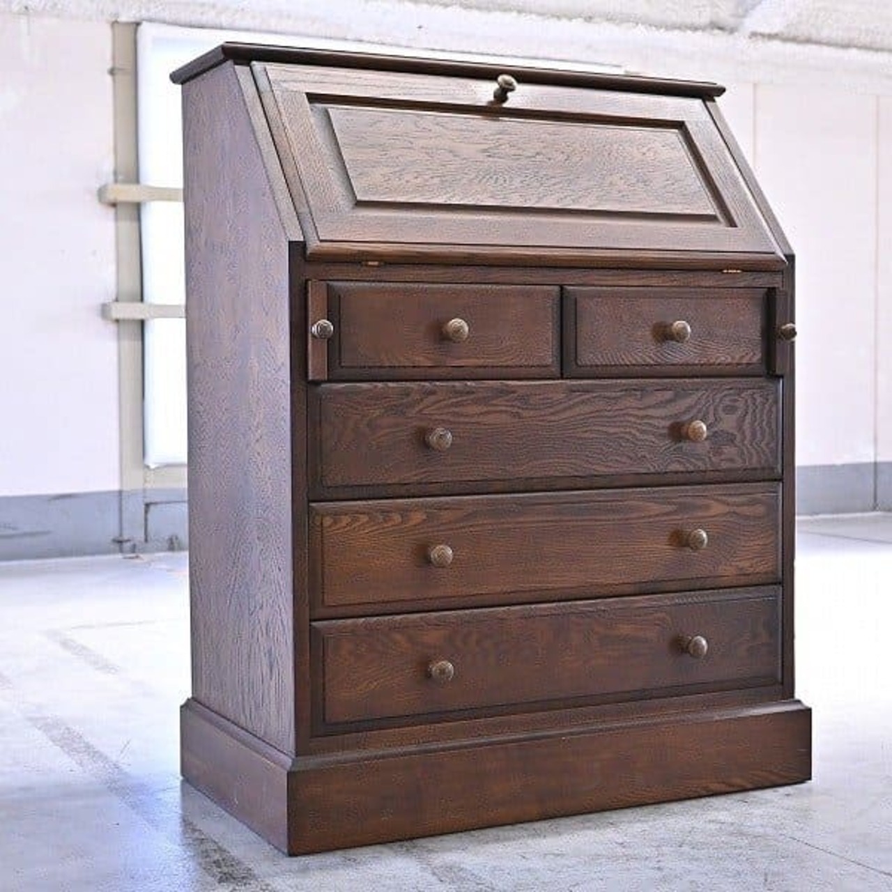 えぞ民芸「クレア」ライティングビューロー オーク無垢 収納 机 引き出し デスク【中古家具/中古インテリア/USED家具ユーズド家具/リサイクル】