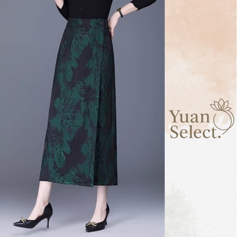 花柄ジャカード　巻き風ロングスカート　3カラー　YS00061