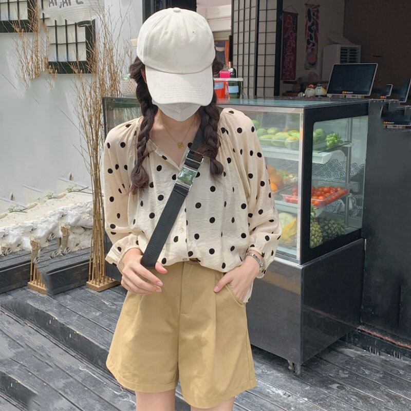 水玉シャツ サマースタンダードトップス ロング レトロ 夏物 YY-ファッション16168134082