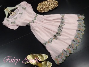 ★送料無料★シルク☆9号（M)★刺繍がキュートなシフォンのワンピース(OPN9592)