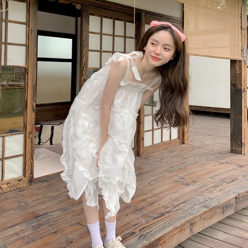 ホワイトドレス サマースカート 大人ガーリー スウィート キュート カジュアル 夏物 スーパーモール20286218259