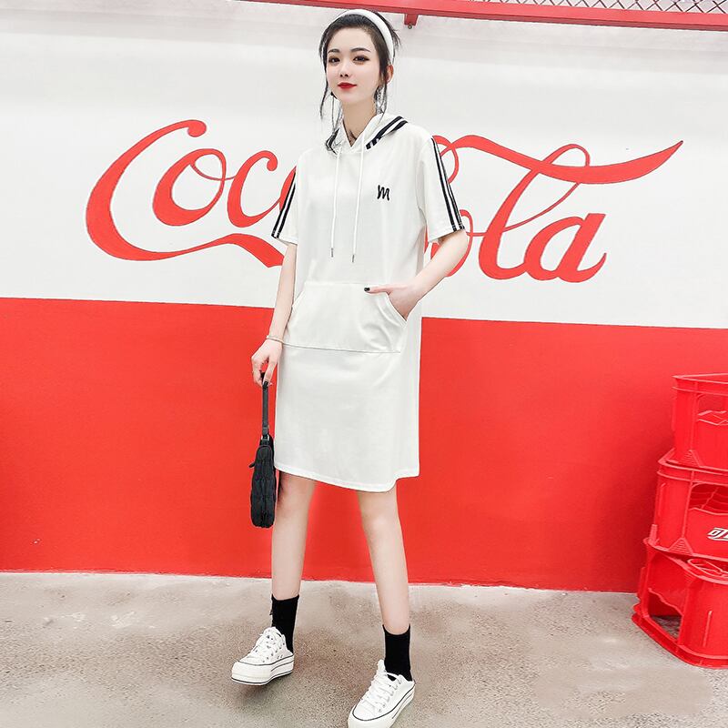 ギャザーフード刺繍ストライプソリッド カラードレス 大きめサイズ ソリッドカラー ミックスインファッション7796392985