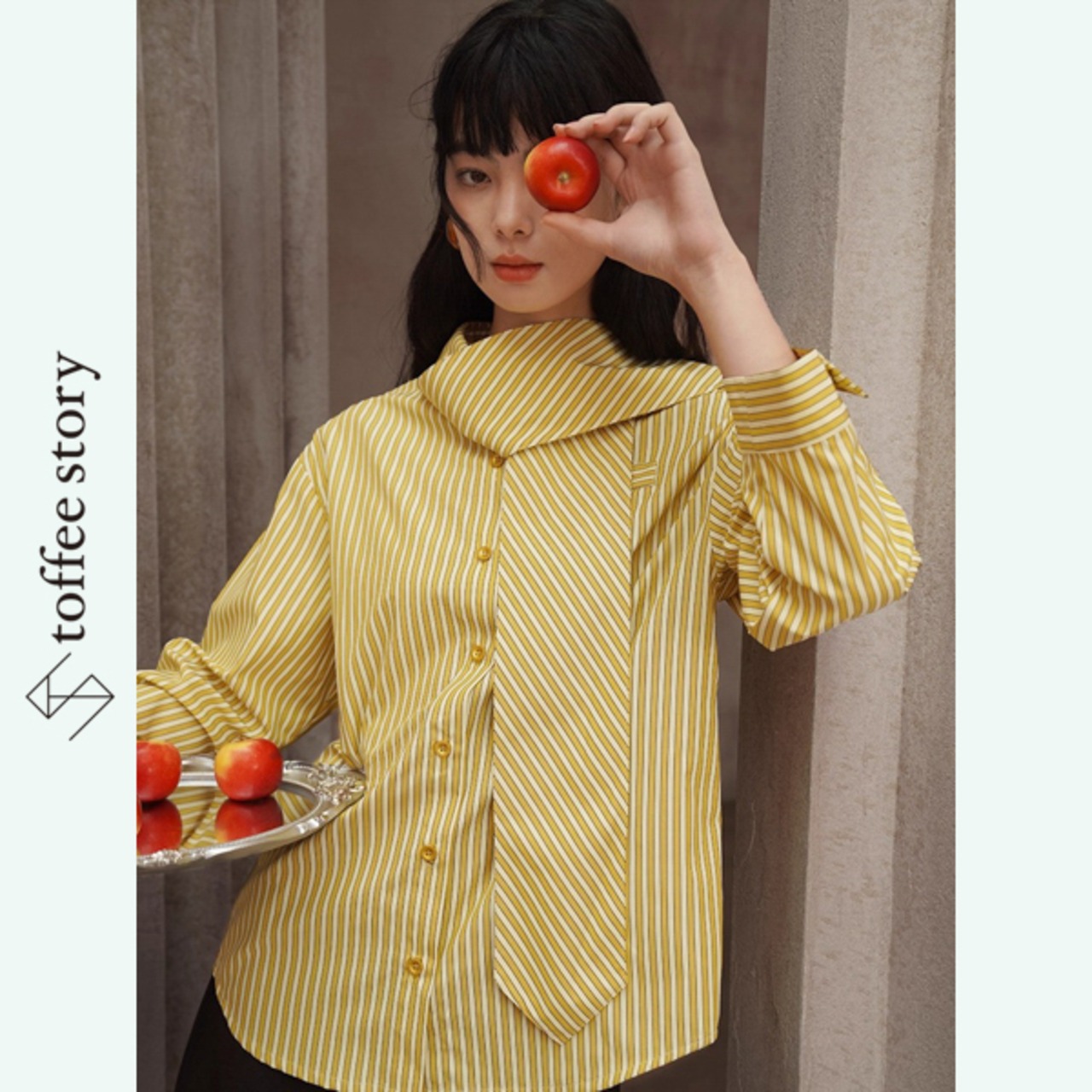 【2color】ノスタルジアの風を帯びたストライプリボンシャツ《C0270》