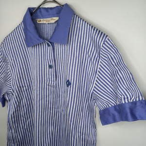 クリスチャンディオール　半袖ポロシャツ　刺繍ロゴ　ユーロ古着　ストライプ　S