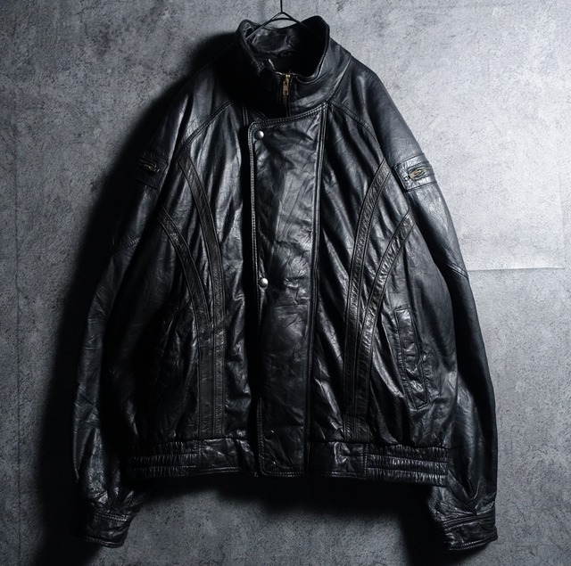 Black Zip & Switching Design Leather Blouson
