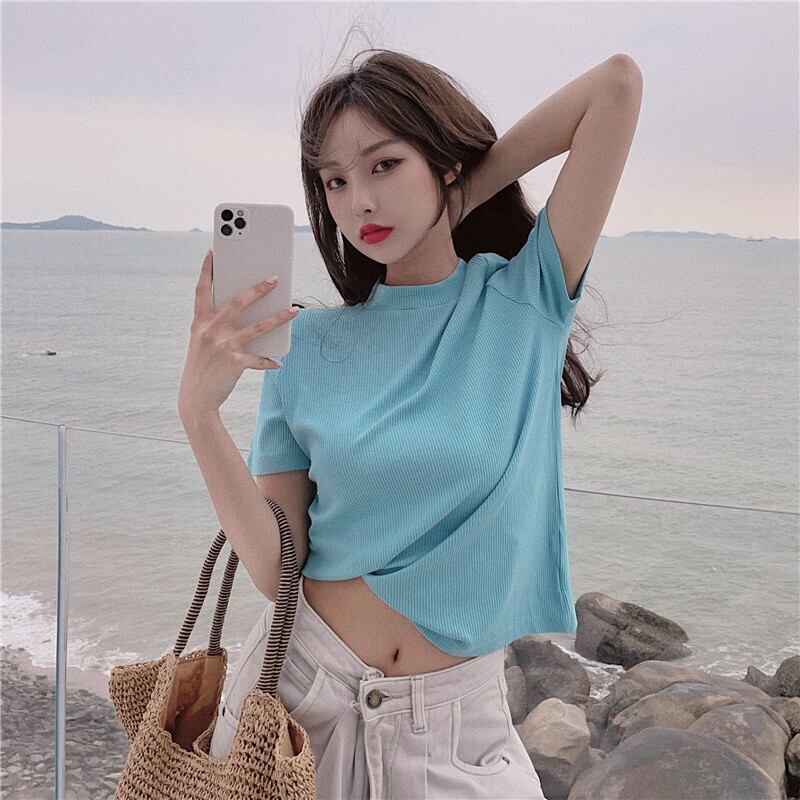 ベーシックTシャツ サマーマルチルーズブラックショートトップス 夏物 ブラックストロベリース73694175236