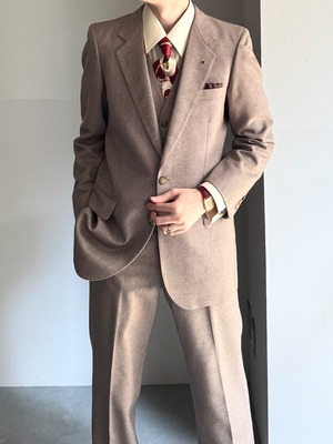 [3PIECE] vintage stripe suit - single jacket × vest × flare trousers / light brown