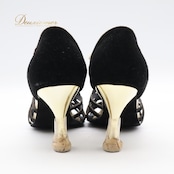 社交ダンス 衣装 ラテン シューズ 23cm ブラック系 Ads 靴 くつ ヒール レディース ラインストーン ストラップ 黒 金 キラキラ 上品 練習 レッスン イベント ステージ かわいい ダンス衣装 ゴールド系