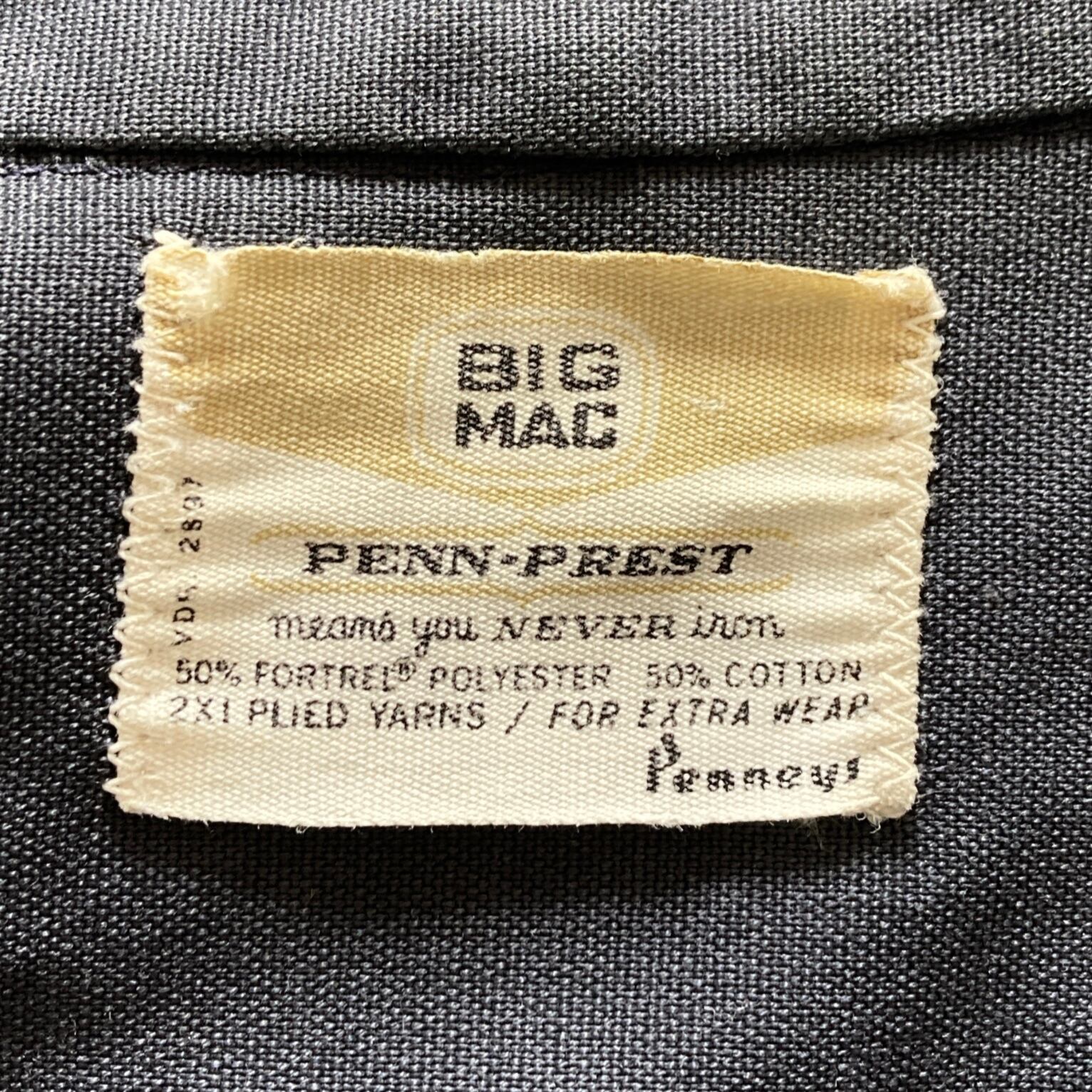 70s】BIG MAC ビッグマック JC Penney 70年代製 ダブルポケット 無地