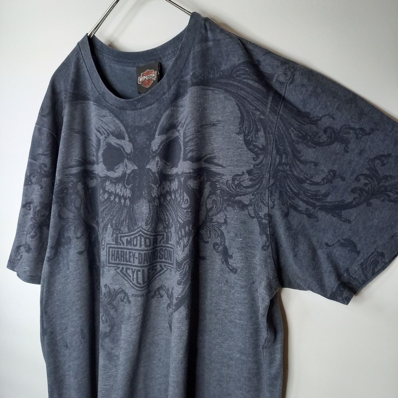 希少品　アメリカ製　ハーレーダビットソン　クルーネック　スカルプリント　Tシャツ