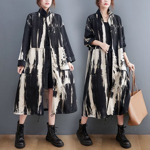 PRINT STAND COLLAR A-LINE MIDI FULLZIP WINDBREAKER JACKET COAT 1color M-10397