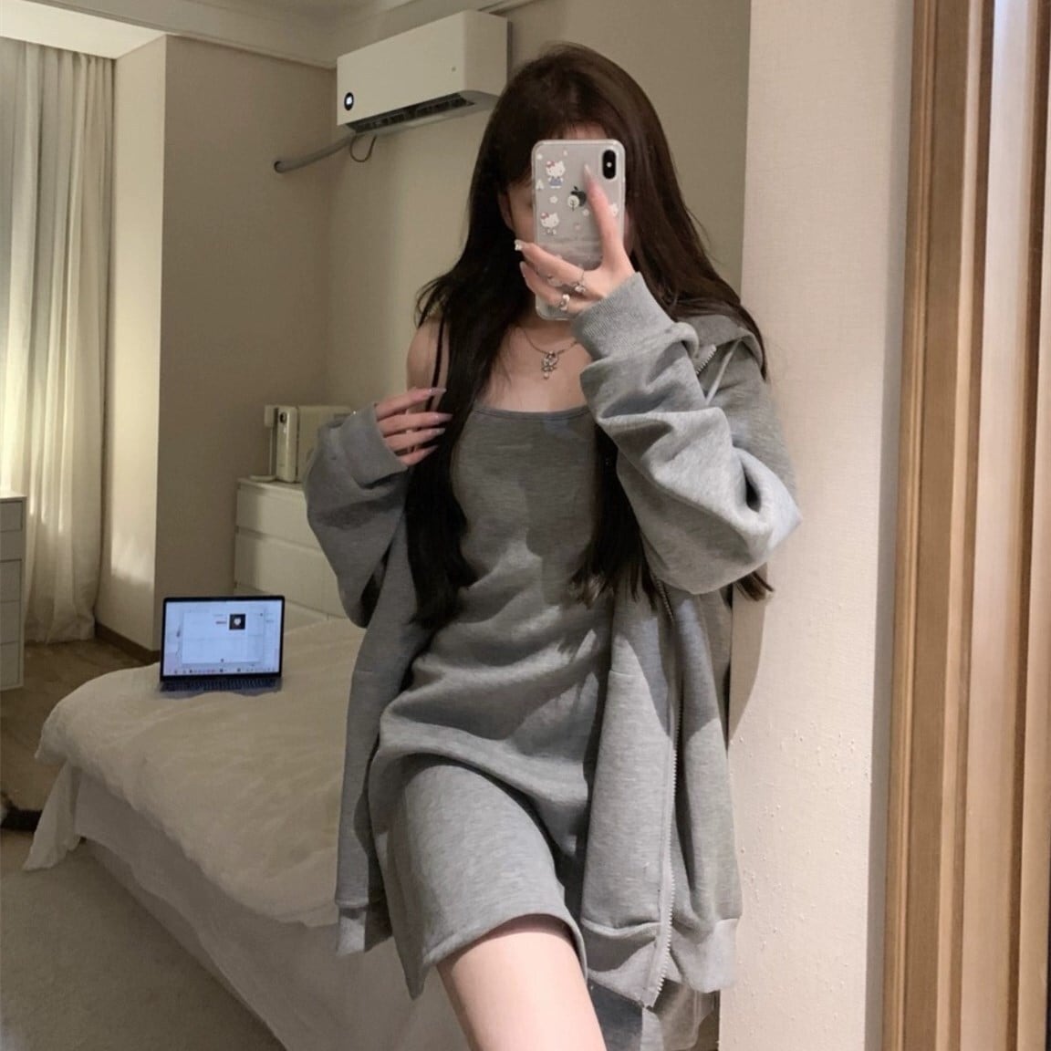 【set】パーカー×キャミワンピースセット N2126