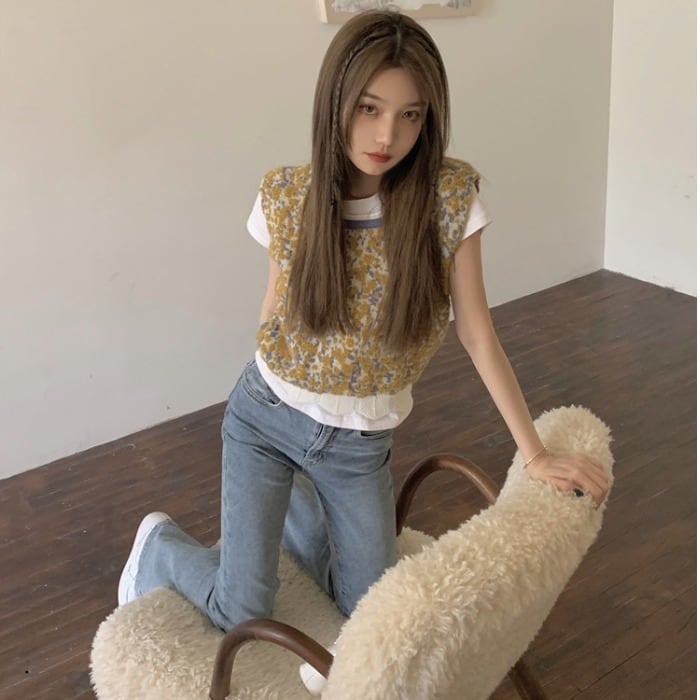 スタンダードニットレディースルーズノースリーブトップス サマーショートセーター レトロ 夏物 モンロー57834927311