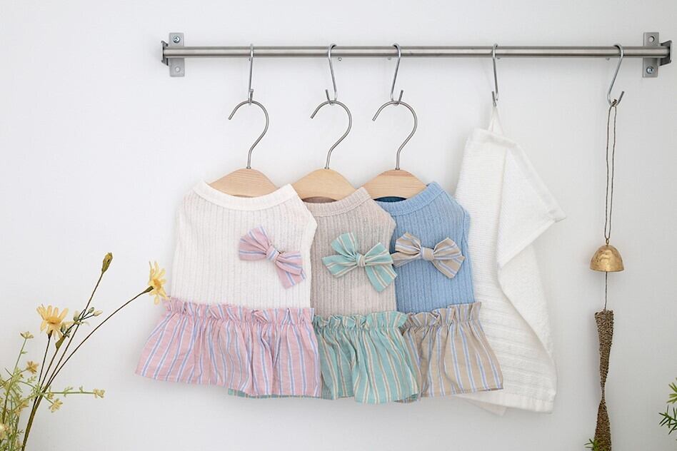 【予約】[near by us] Ribbon knit top (green beige) | LUANA DOG powered by BASE