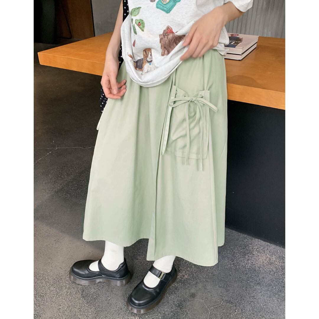 elastic waist pocket work style skirt