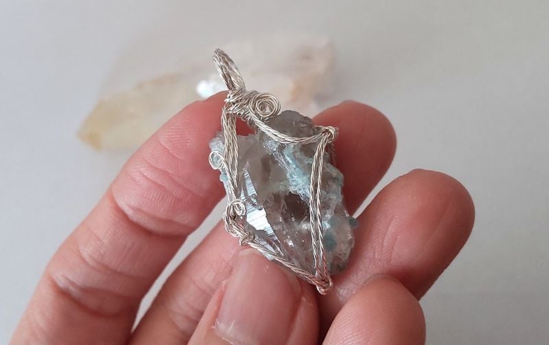 ∞スモーキークォーツ&アクアマリン共生結晶(レインボー)ペンダントトップ!