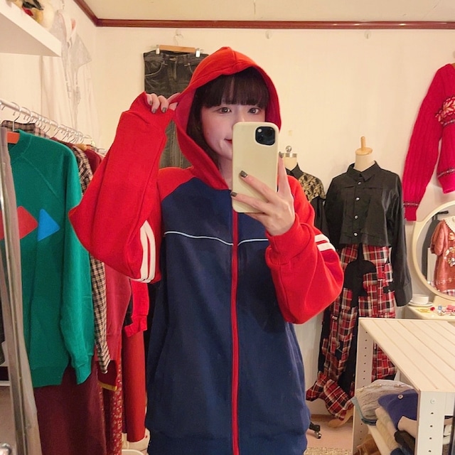 90s red navy jersey hoodie