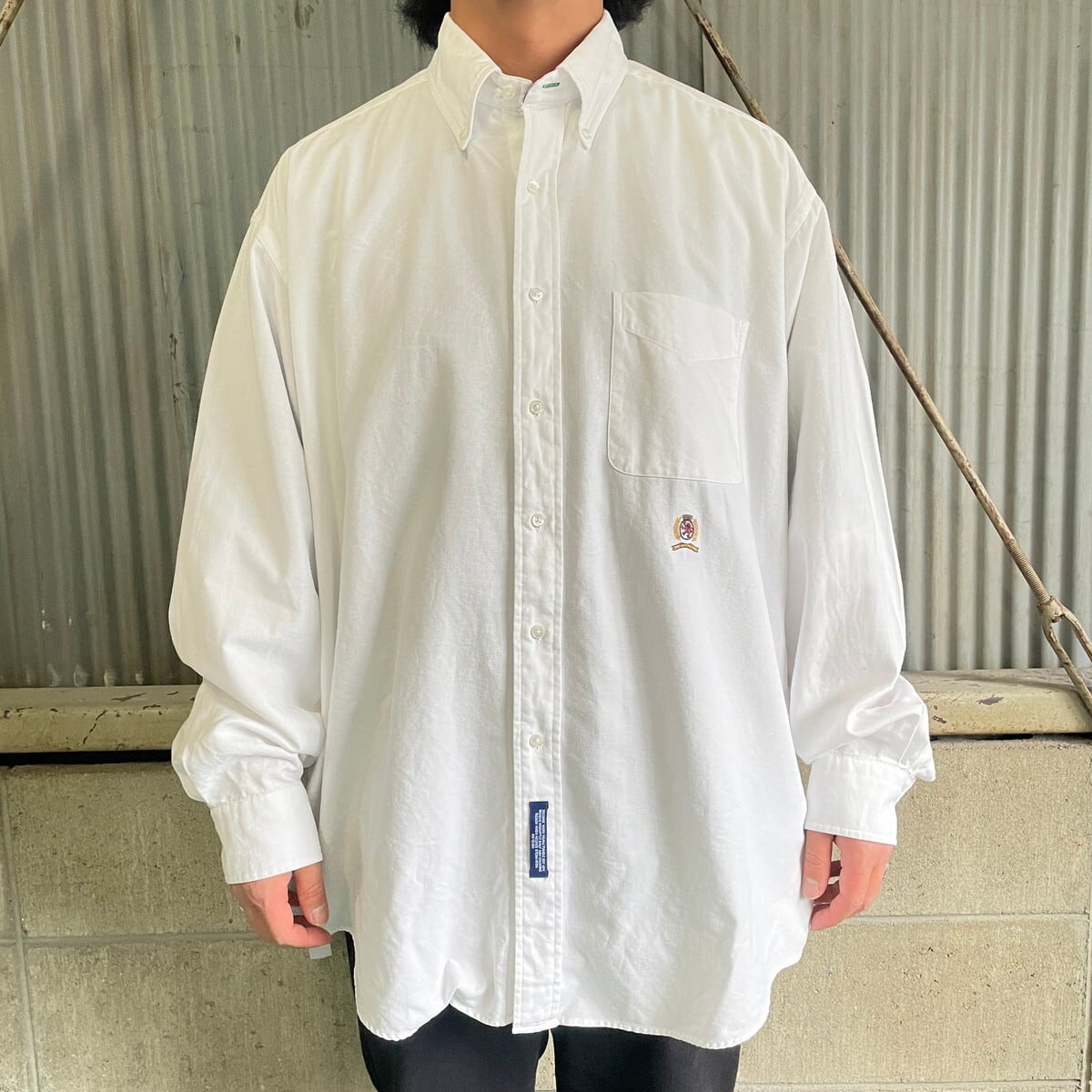 TOMMY HILFIGER 刺繍入りシャツ XLホワイト 90年代 TOMMY HILFIGER 