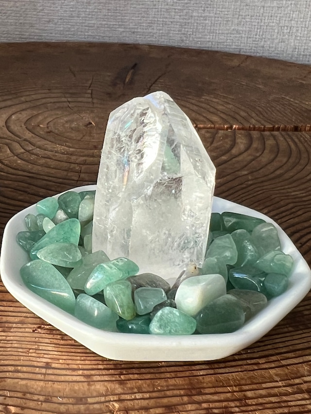 【難回避セット】レインボー タントリックツイン クリスタル+アベンチュリンさざれ石20g+八角皿