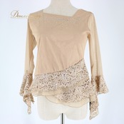 社交ダンス 衣装 スタンダード トップス レッスンウェア オールシーズン ICHIOKU イチオク ベージュ系 レース ラインストーン 長袖 練習着 上品 シンプル 女性用 おしゃれ ダンスウェア 体型カバー ストレッチ 練習用 ツヤ感 ショート丈 軽量 快適