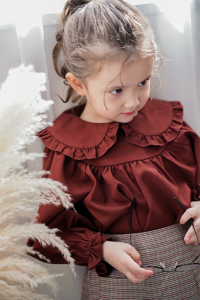 ビッグ襟ボリュームブラウス<Red brown>