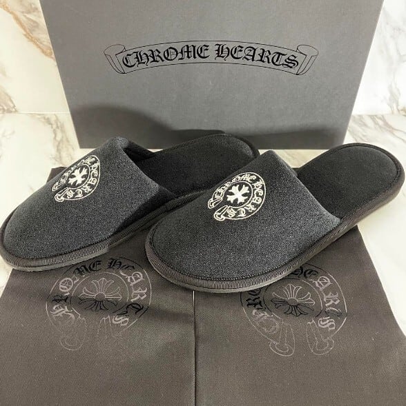 CHROME HEARTS クロムハーツ ホースシュー プラス CHロゴ ホテルスリッパ 黒
