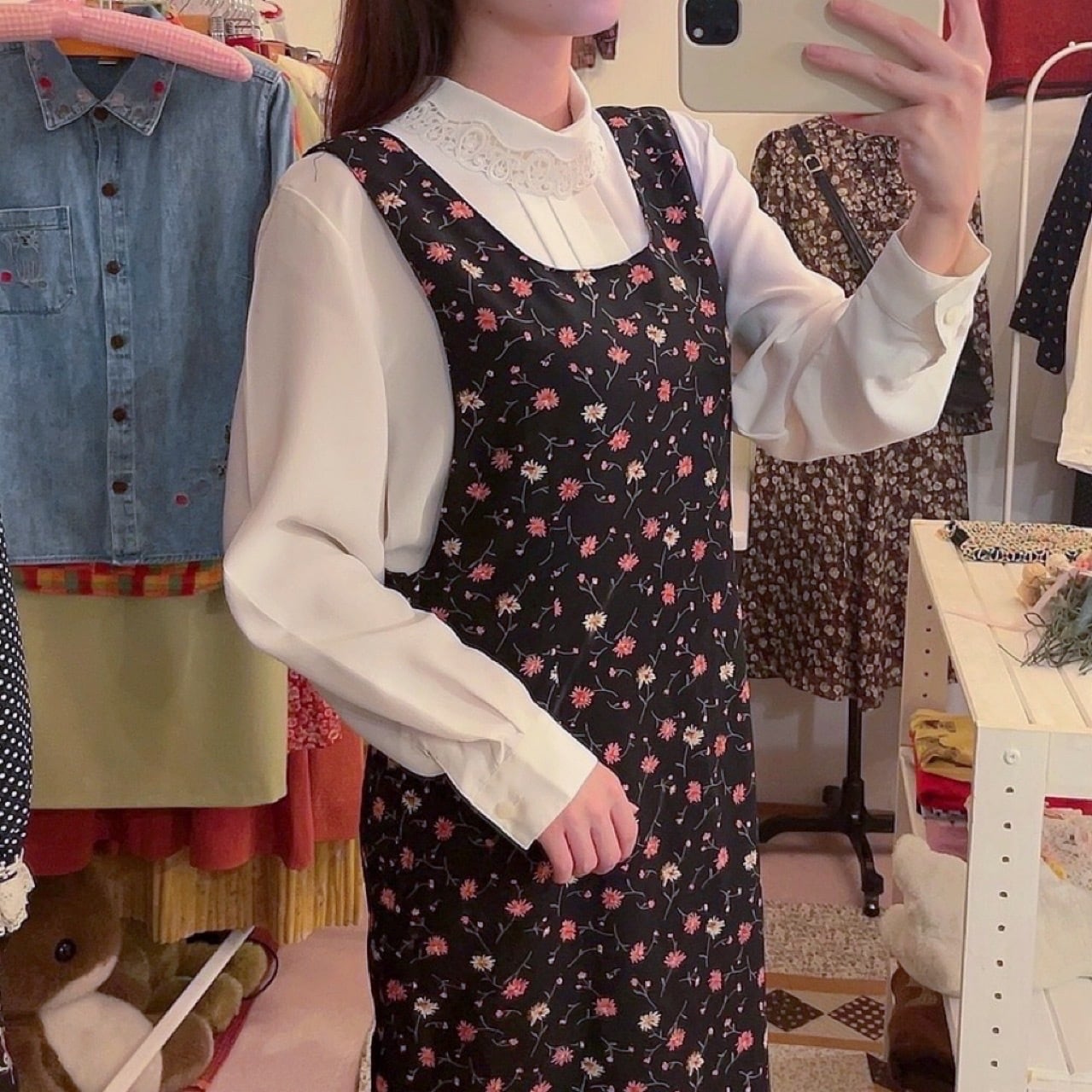 pink cosmos apron one-piece