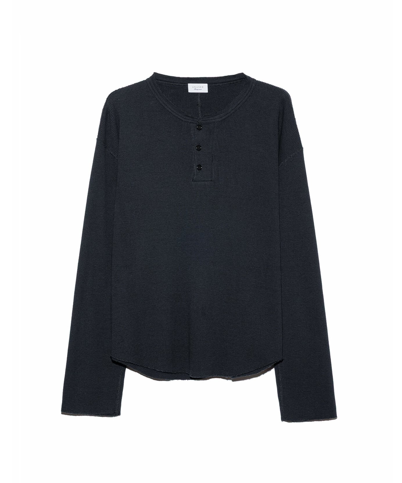 UNUSED / US2536 LONG-SLEEVE HENRY NECK WAFFLE T-SHIRT(INK BLACK