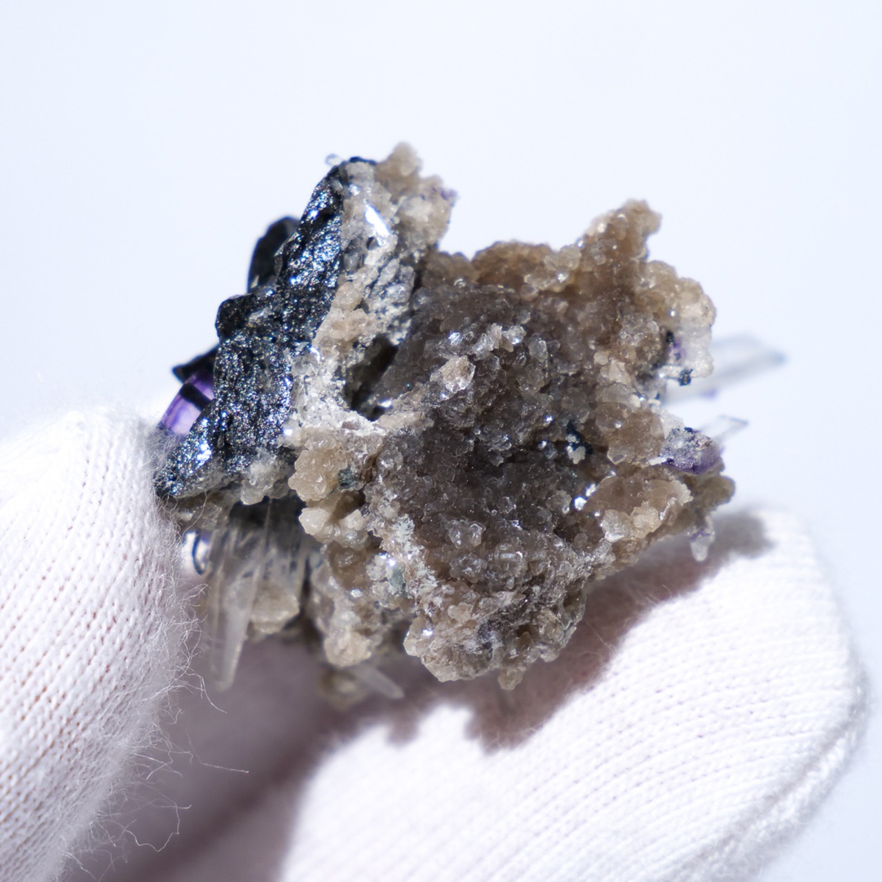 ヤオガンシャン産 フローライト ブラックトルマリン クォーツ 共生 / 原石 標本【H_2】