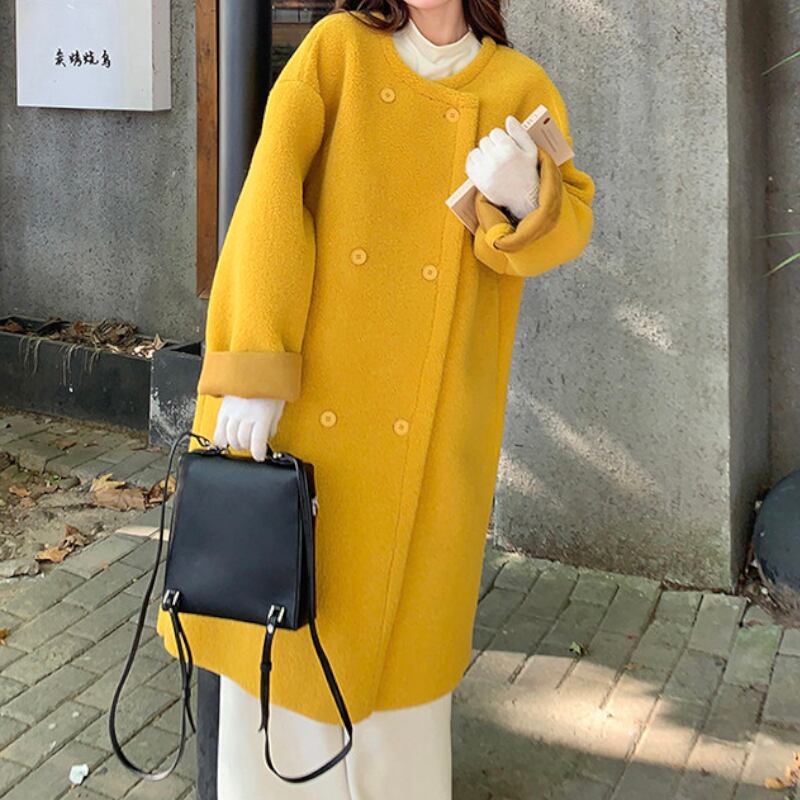 right Color Round-Neck Slouchy Fleece Coat S0310