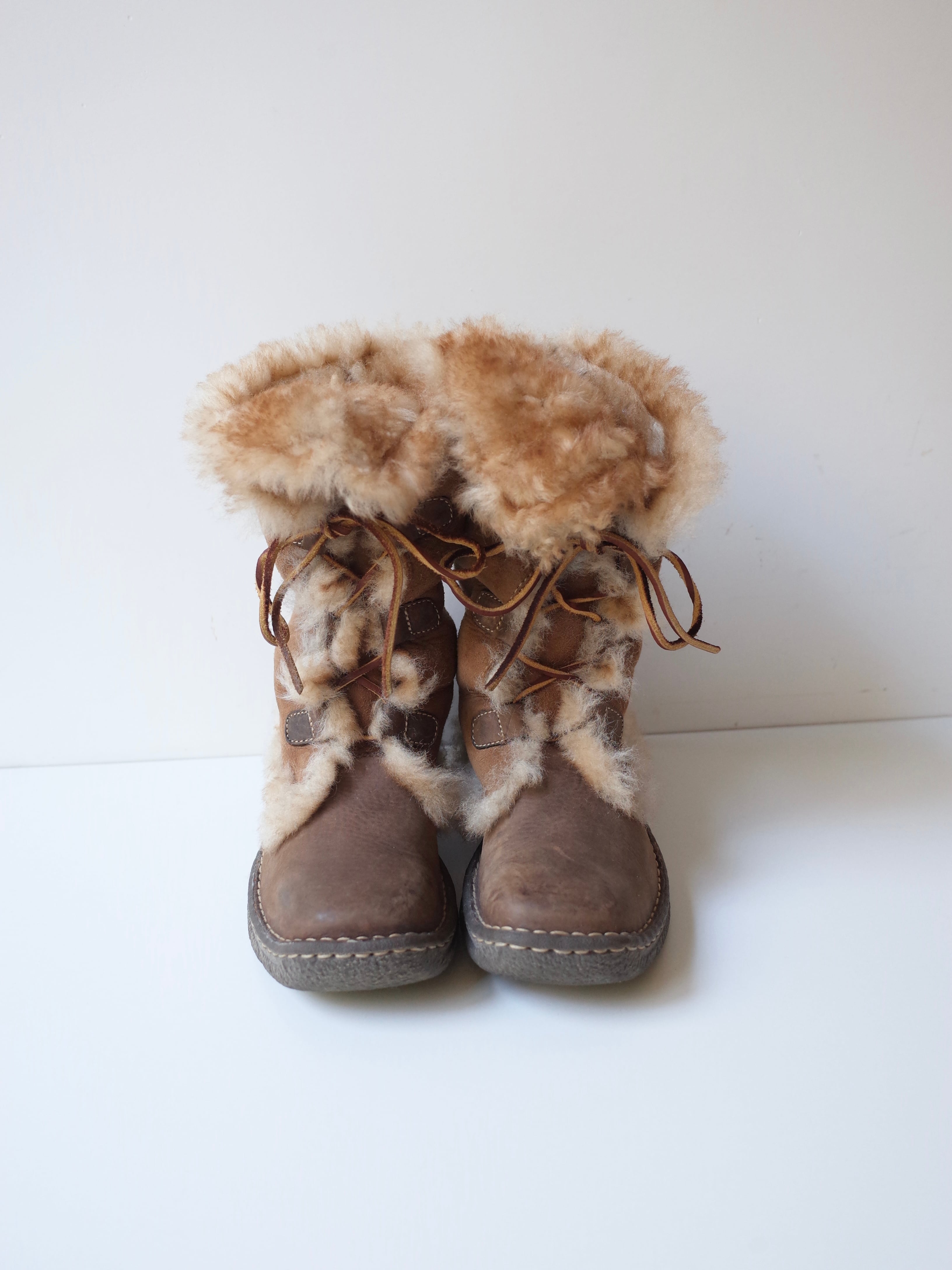 Lace up mouton boots