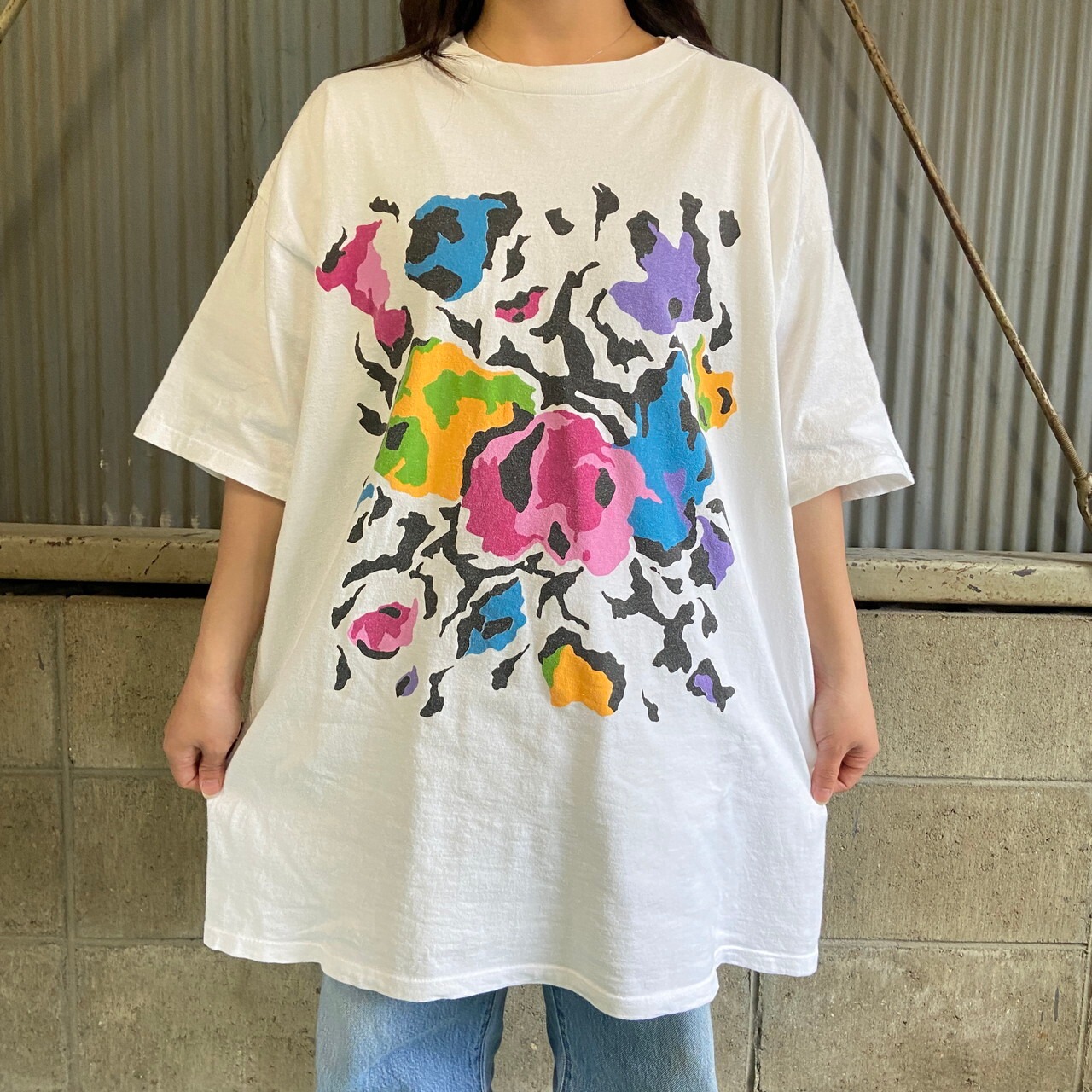 90年代 USA製 フラワー？ アートプリントTシャツ メンズXL レディース 