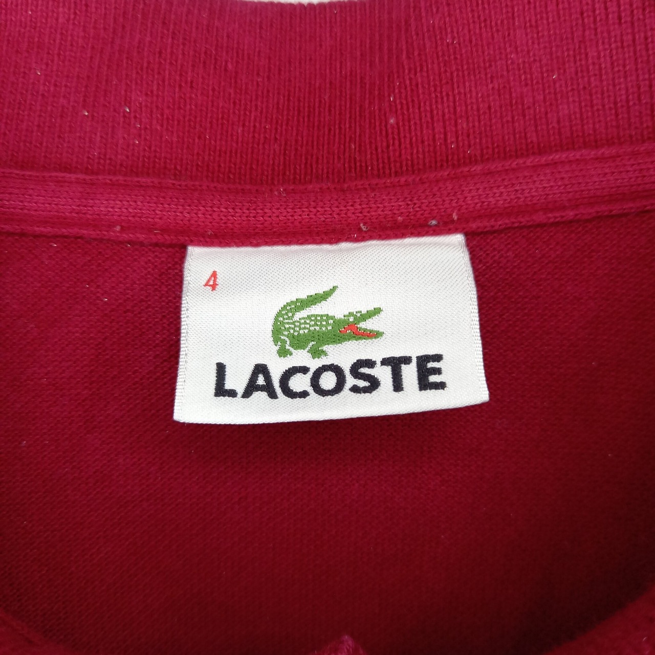 ラコステ　ポロシャツ　長袖　長ポロ　刺繍ロゴ　シェルボタン　ユーロ古着　赤