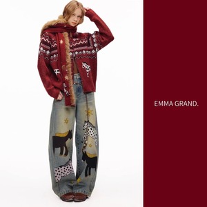 星降る草原を歩く、馬たちのデニムパンツ E00627