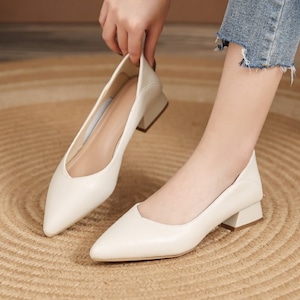 シューズ 靴 ロー ヒール レディース パンプス ポインテッドトゥ チャンキーヒール 3cmヒール ポインテッドトゥ 歩きやすい 履きやすい 柔らかい 美脚 脚長 きれいめ シンプル 大人 おしゃれ フォーマル エレガント 春 秋 冬 オフィス 通勤 お出かけ 休日 旅行 普段使い 定番 送料無料 22.0cm 22.5cm 23.0cm 23.5cm 24.0cm 24.5cm 25.0cm ブラック ベージュ アプリコット