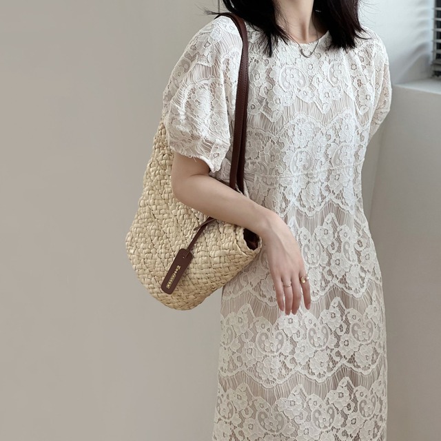 lace puff sleeve one-piece