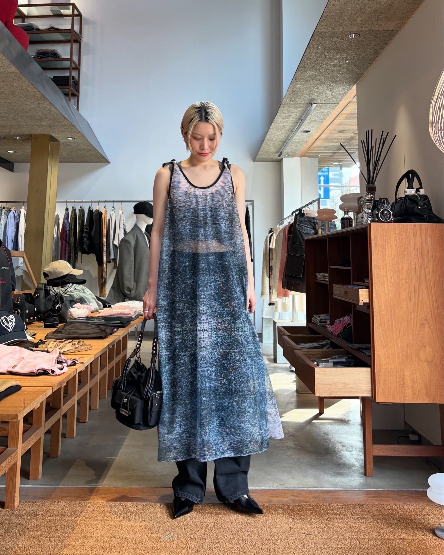 【美品】NONTOKYO プリントメッシュ リボンワンピース　26SS 26SS】NONTOKYO ノントーキョー / プリントメッシュ リボンワンピース