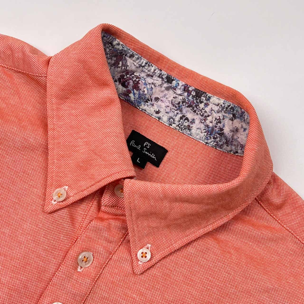 PS Paul Smith ポールスミス BD ボタンダウン 鹿の子 半袖 ポロシャツ L/オレンジ系 メンズ