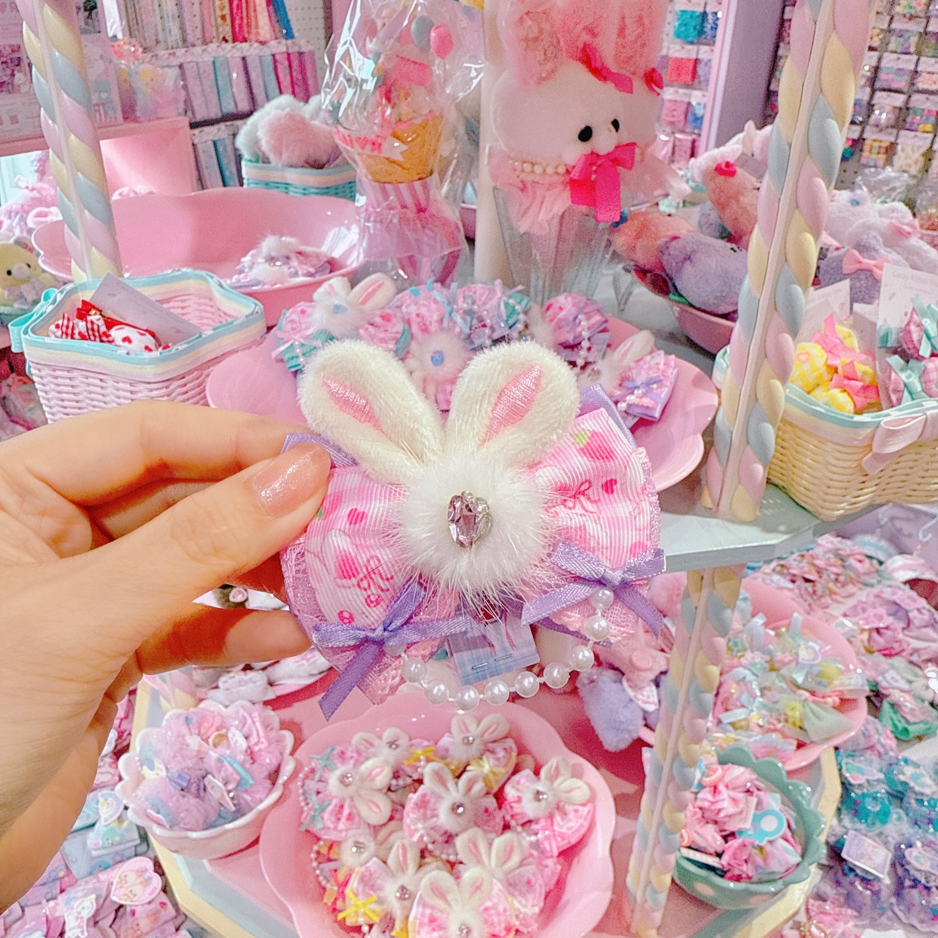 【F7】62-48うさ耳リボンヘアクリップ